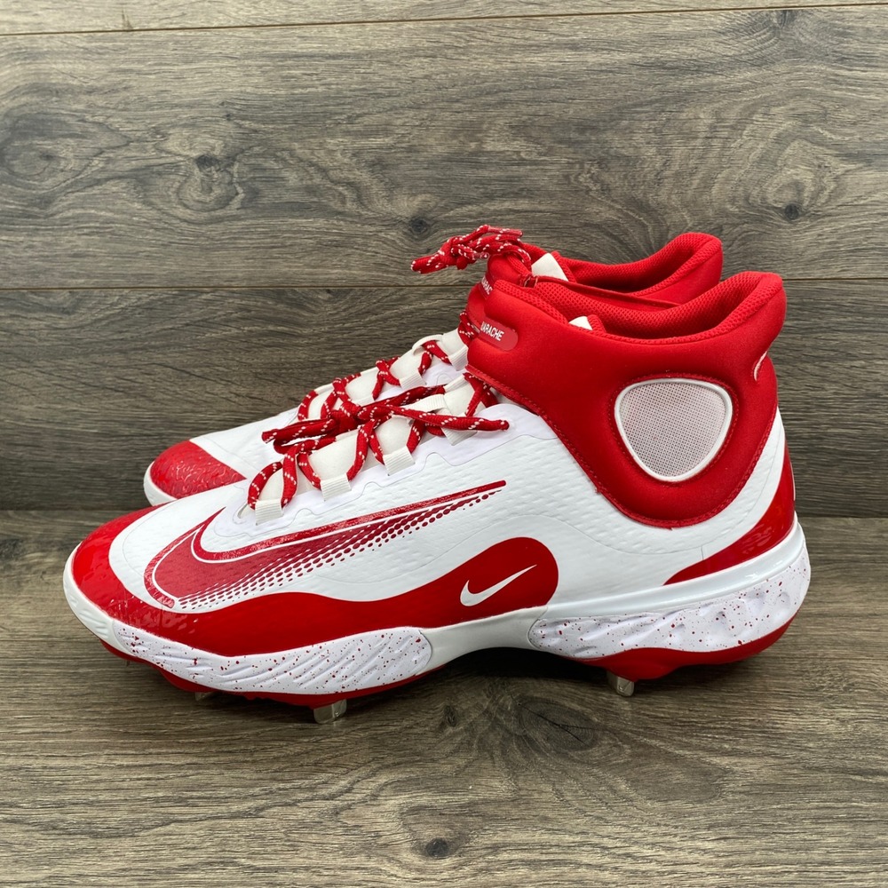Nike Alpha Huarache Elite 4 Mid Baseball Cleats Mens 15 White Red FD2744-106
